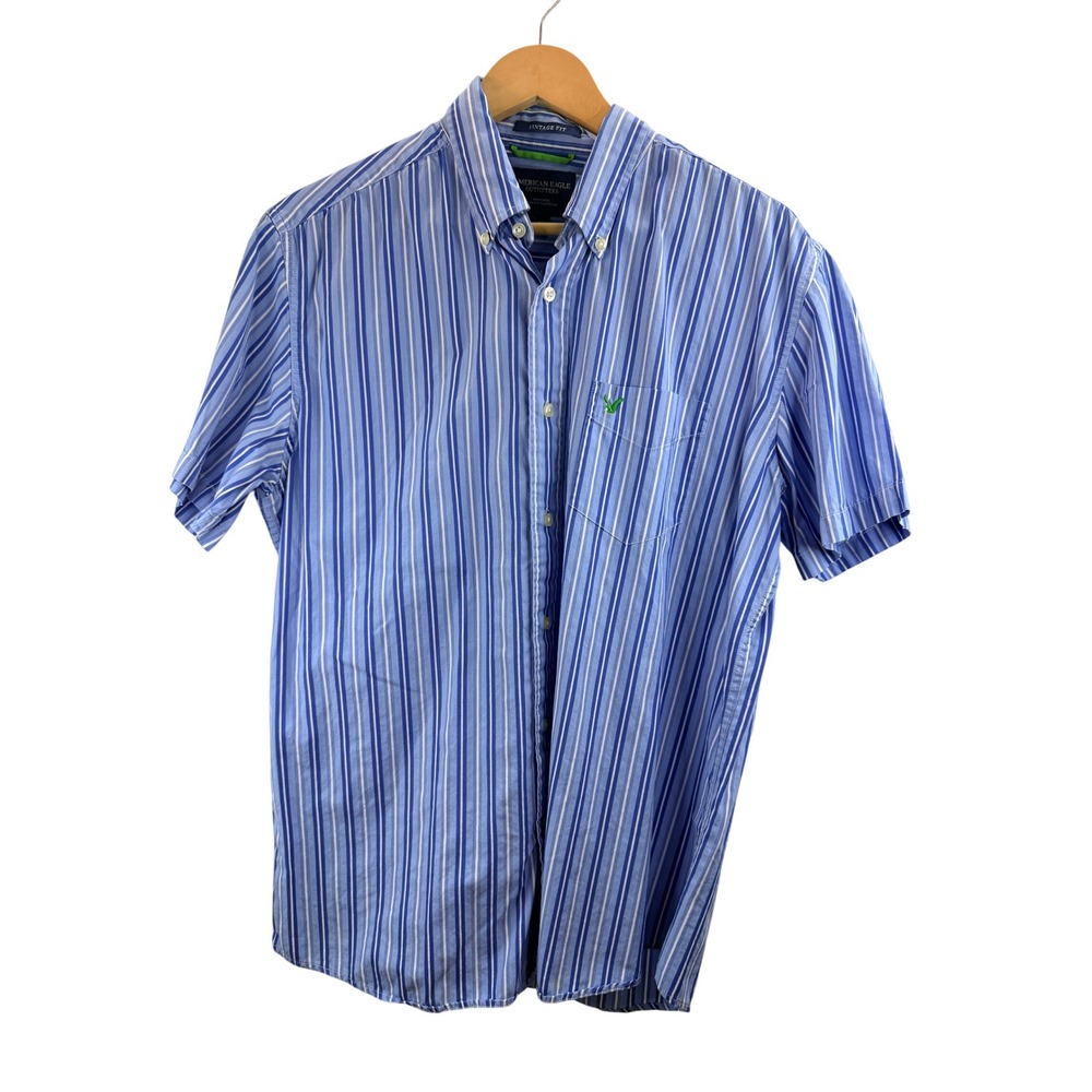 American Eagle Outfitters Mens Stripe Vintage Fit Short Sleeve Button Shirt‎ Lg